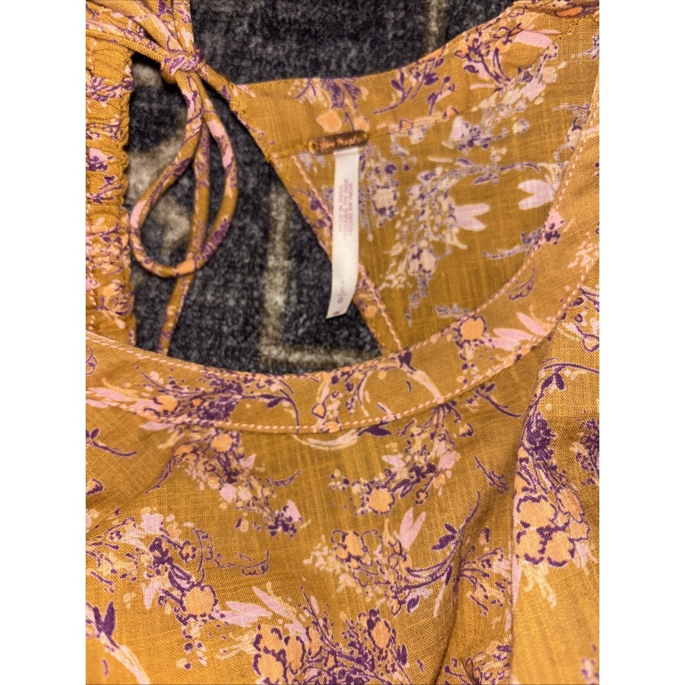 Free People Monica Gold Floral Corset Style Crop Top Open Back Size Large - Picture 8 of 8